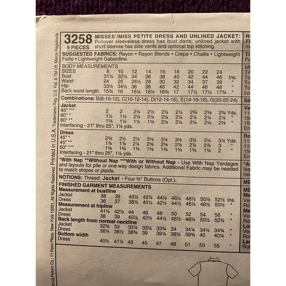 McCalls Sewing pattern3258 dress jacket sz 14 16 18 - Picture 4 of 6